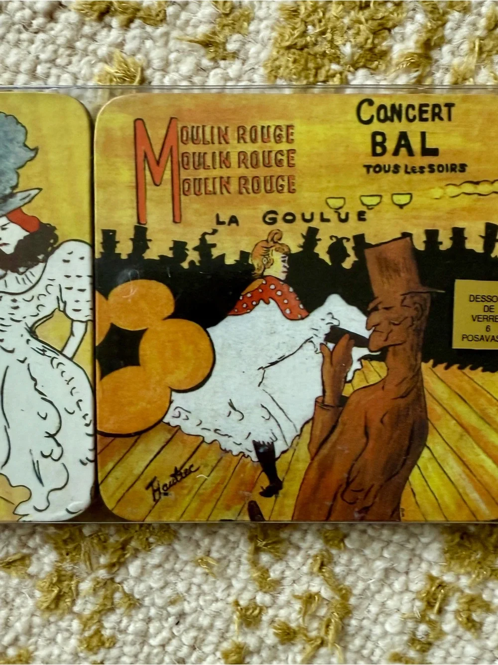 Vintage Poster PARIS French Toulouse Lautrec Coaster Set of 6 x 2